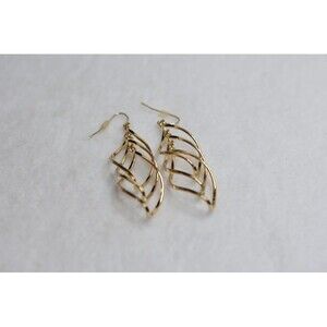 Holiday Ready Geo Gold Tone Metal Art Dangle Drop Glam Statement Hook Earrings